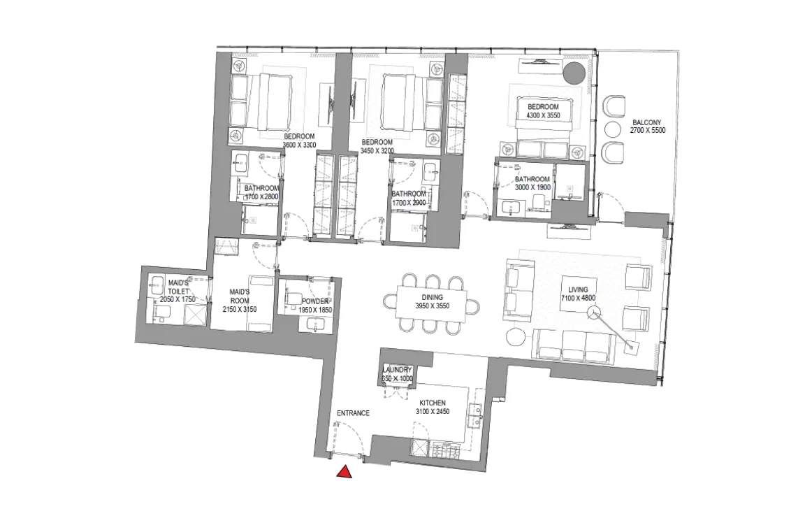 3 BR Floor Plan 1